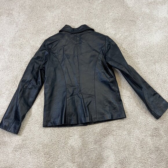 New York & Company Jacket Women's M Black Genuine Leather Coat Lined Full Zip - Picture 9 of 9